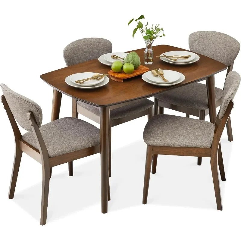 5-Piece Dining Set,Compact Mid-Century Modern Table & Chair Set for Home,Apartment W/ 4 Chairs,Wooden Frame