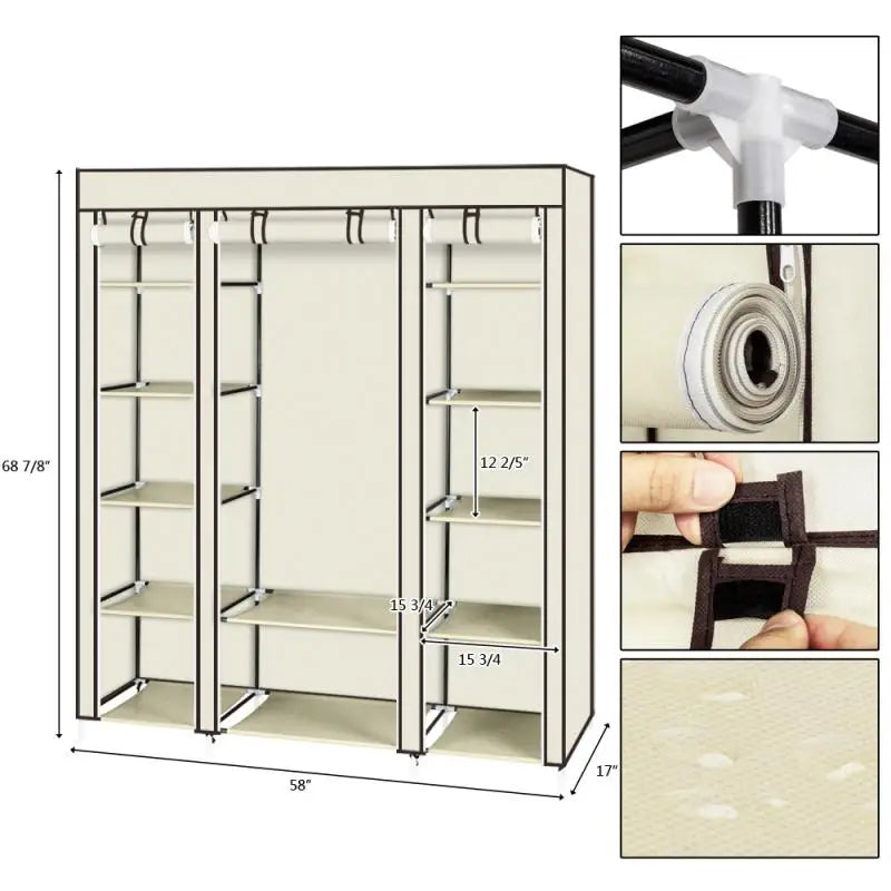 Armoire de rangement portable anti-poussière et étanche, étagère de rangement pour vêtements en tissu non tissé, meubles de chambre à coucher