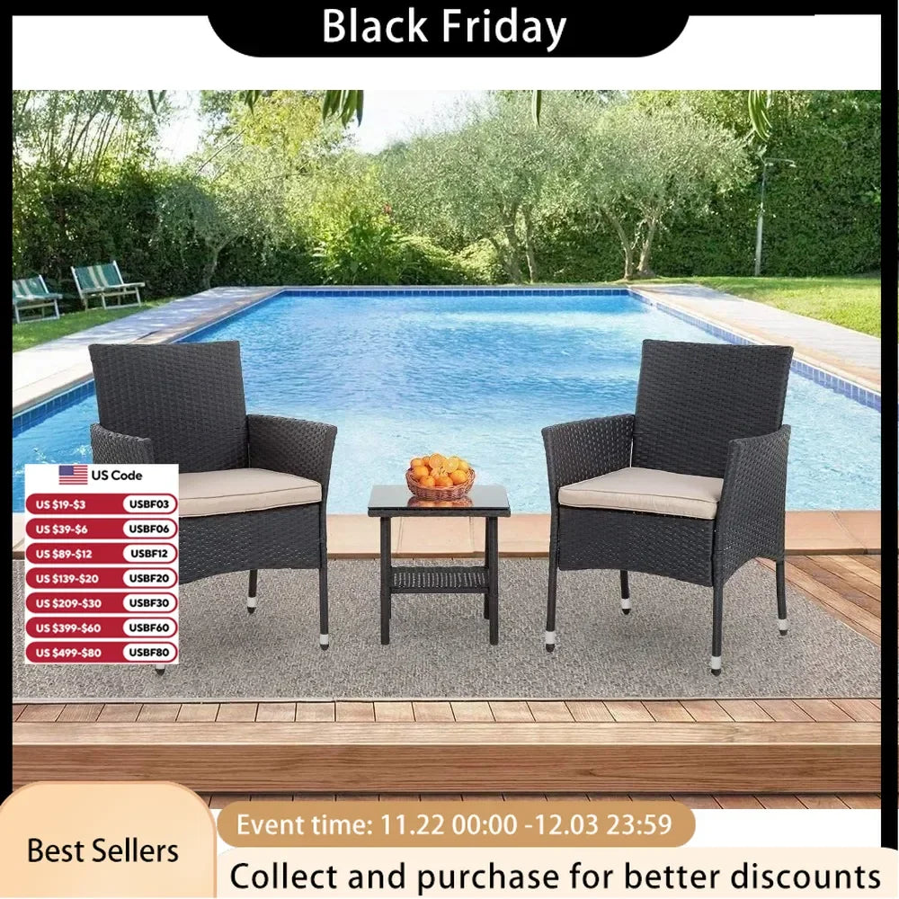 Patio Furniture Set Outdoor, Furniture Wicker Bistro Rattan Chair Conversation Sets with Coffee Table, Furniture Set Outdoor