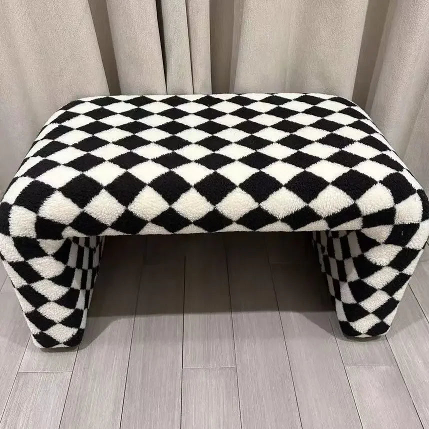 Banc à langer nordique minimaliste, tabouret de canapé, meubles de salon, chaise de canapé, chaise créative en damier noir et blanc