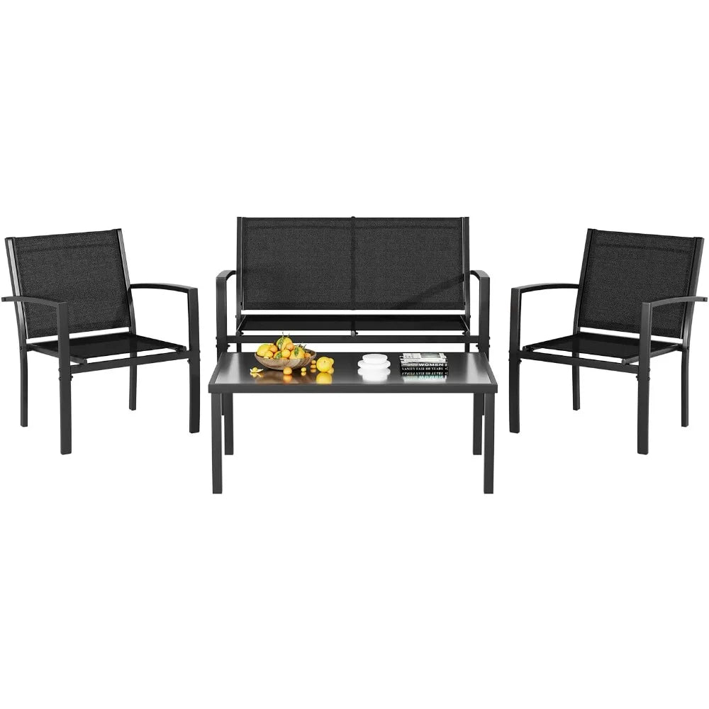 4 Pieces Patio Furniture Set, Outdoor Conversation Sets for Patio, Lawn, Garden, Poolside with A Glass Coffee Table