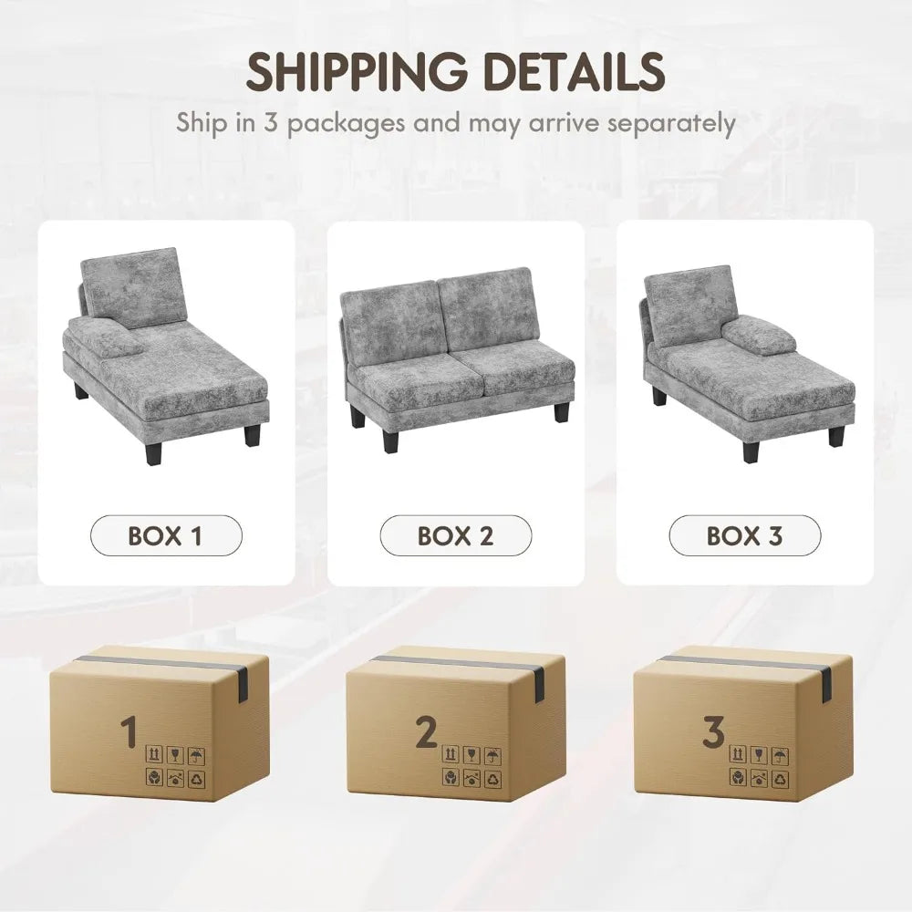 Convertible Sectional Sofa U-Shaped Couch with Soft Modern Cotton Chenille Fabric for Living Room, Oversized Seats