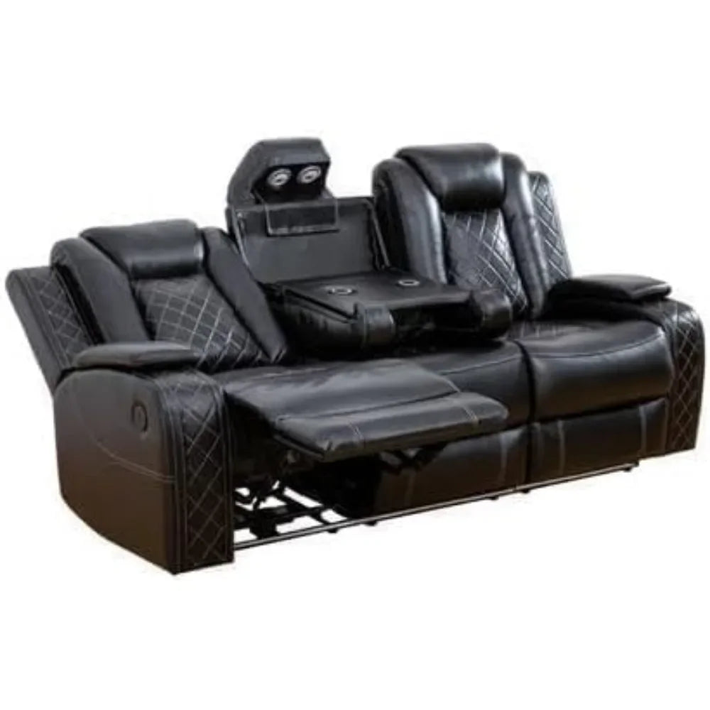 recliner，Multifunction Power Air Leather Recliner Sofa Set with LED Lights, Living Room Furniture, Reclining Sofa, loveseat,