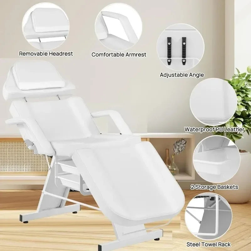 Silla facial Silla de tatuaje para cliente Ajustable 3 secciones Multiusos con taburete hidráulico para esteticista Belleza