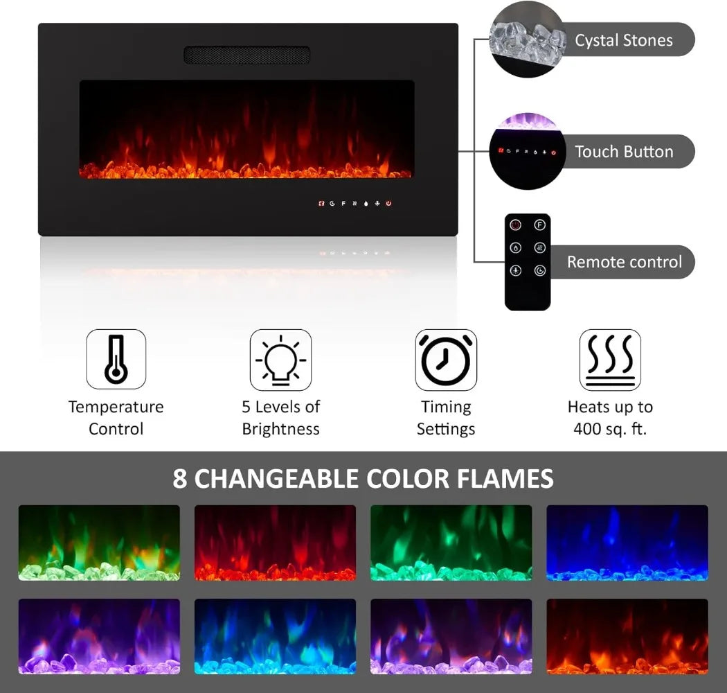 Meuble TV avec cheminée, centre de divertissement avec cheminée et lumières LED pour téléviseurs, meuble console TV avec support réglable