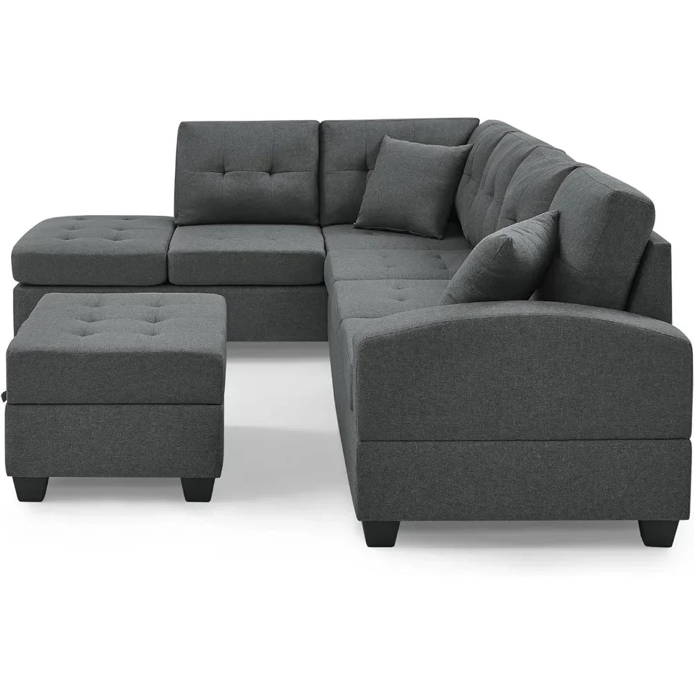 sofas Sectional,LShape Modular Storage & Chaise,Comfy Oversized Corner Sofa Cup Holder,Fabric Living Room Furniture Couch Sets,