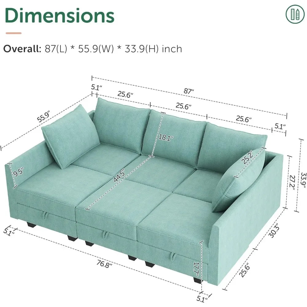 Canapé-lit sectionnel modulaire HONBAY Canapé-lit modulaire en U avec sièges de rangement Canapé-lit sectionnel modulaire, Aqua