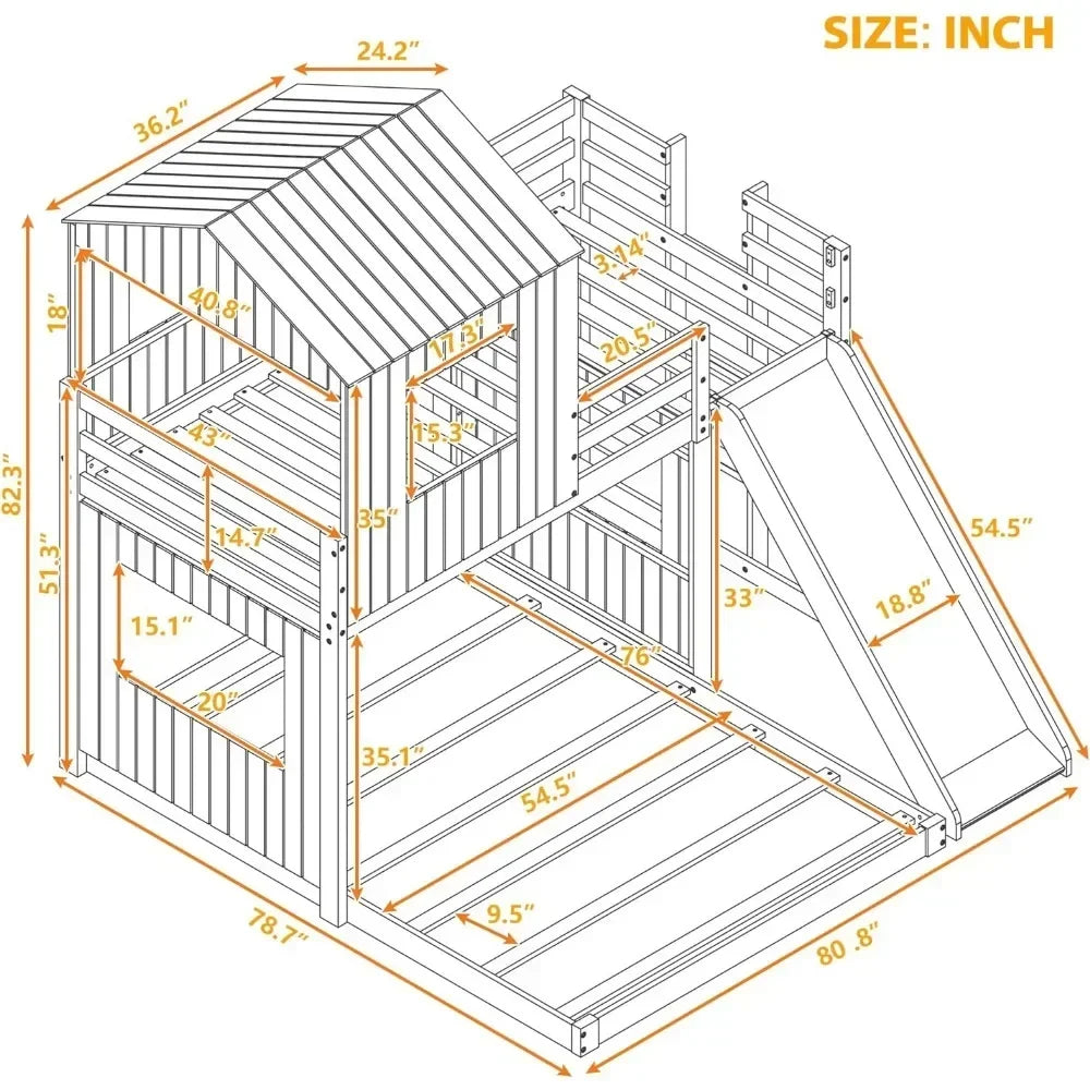 Lits superposés avec toboggan, en bois avec toit et garde-corps pour enfants, tout-petits, pas besoin de sommier (blanc, lit mezzanine simple avec toboggan)