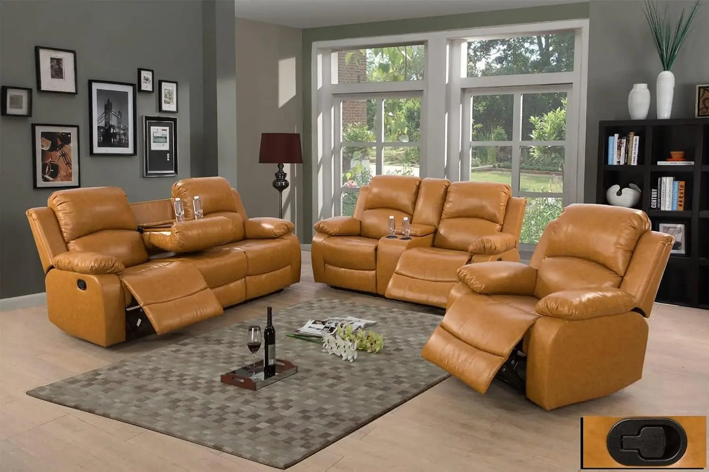 Reclining Sofas Set 3 Pieces Living Room Furniture Sets Leather Recliner Sofa Set Loveseat Chair Furniture Sofa Set