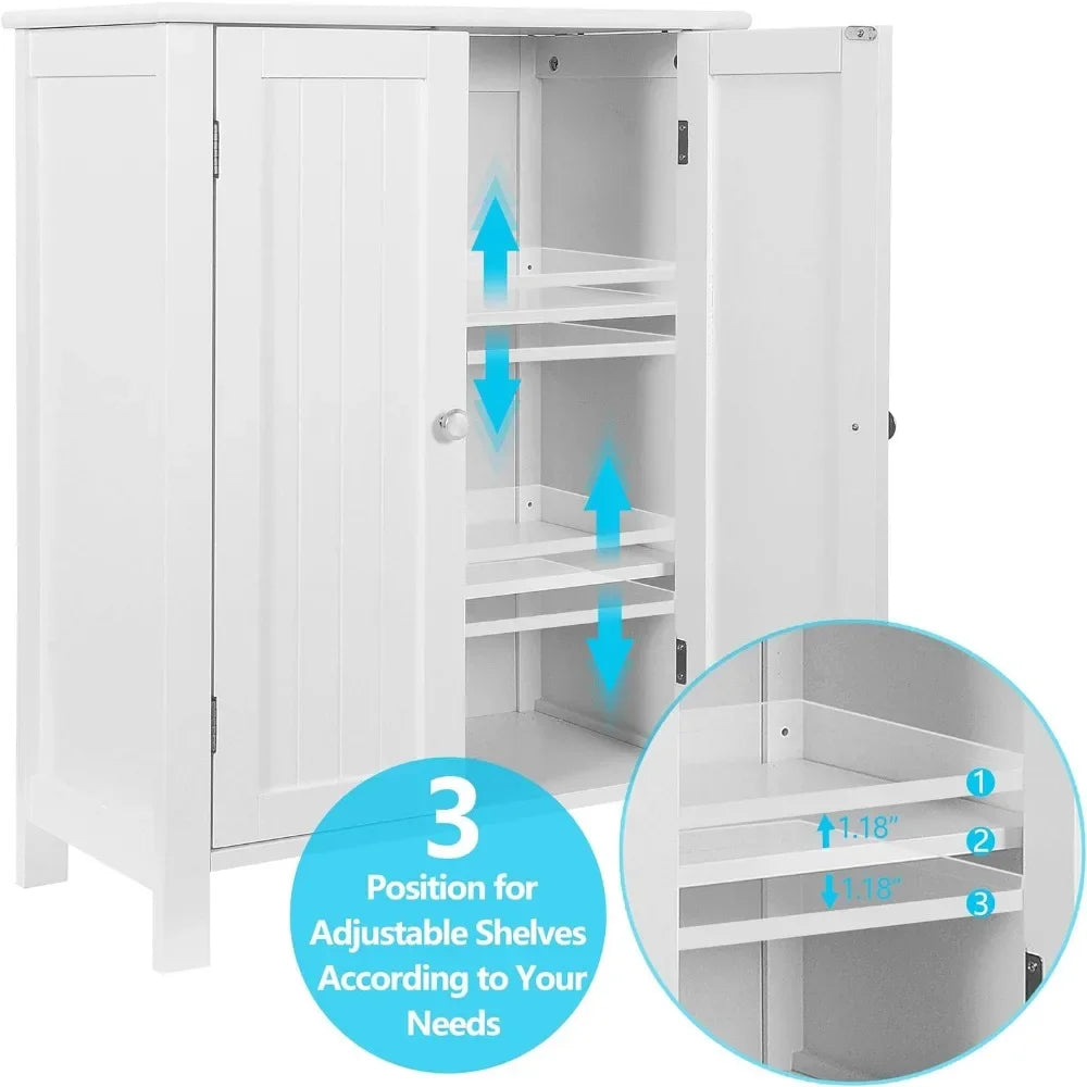 bathroom storage cabinet, Modern Bathroom Floor Storage Cabinet with Adjustable Shelf and Double Door Rust Proof, Living Room