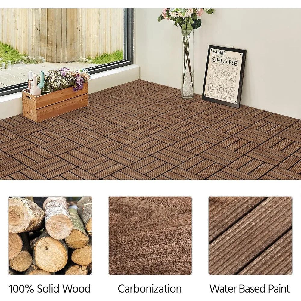 Wooden Decking Tiles 27PCS 12 x 12in Interlocking Patio Composite Balcony Floor Covering for Patio Garden Pathway 1 sq. ft