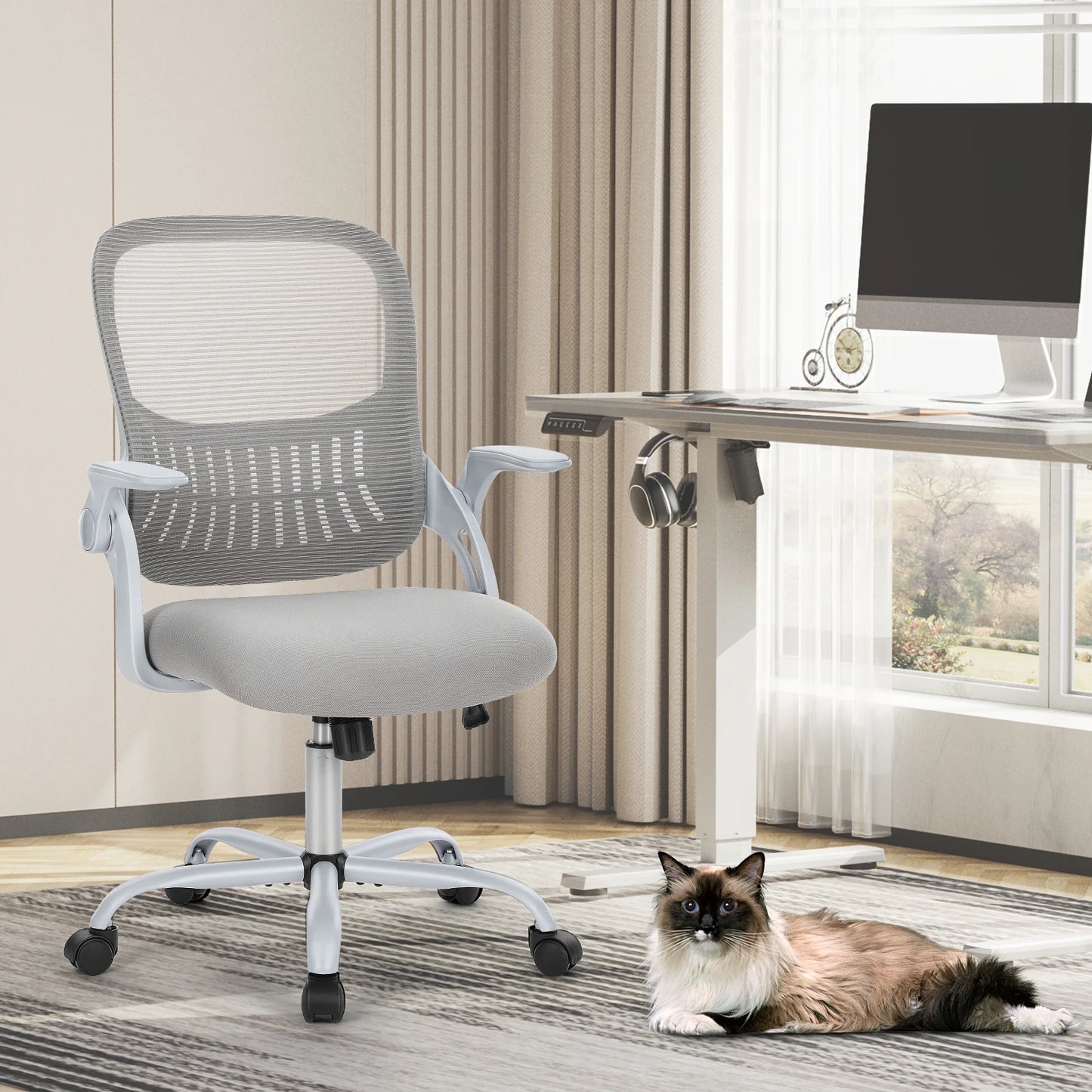 JHK Chaise de bureau ergonomique à dossier en maille, hauteur réglable, chaises de travail pivotantes pour ordinateur et jeu avec roulettes pour la maison