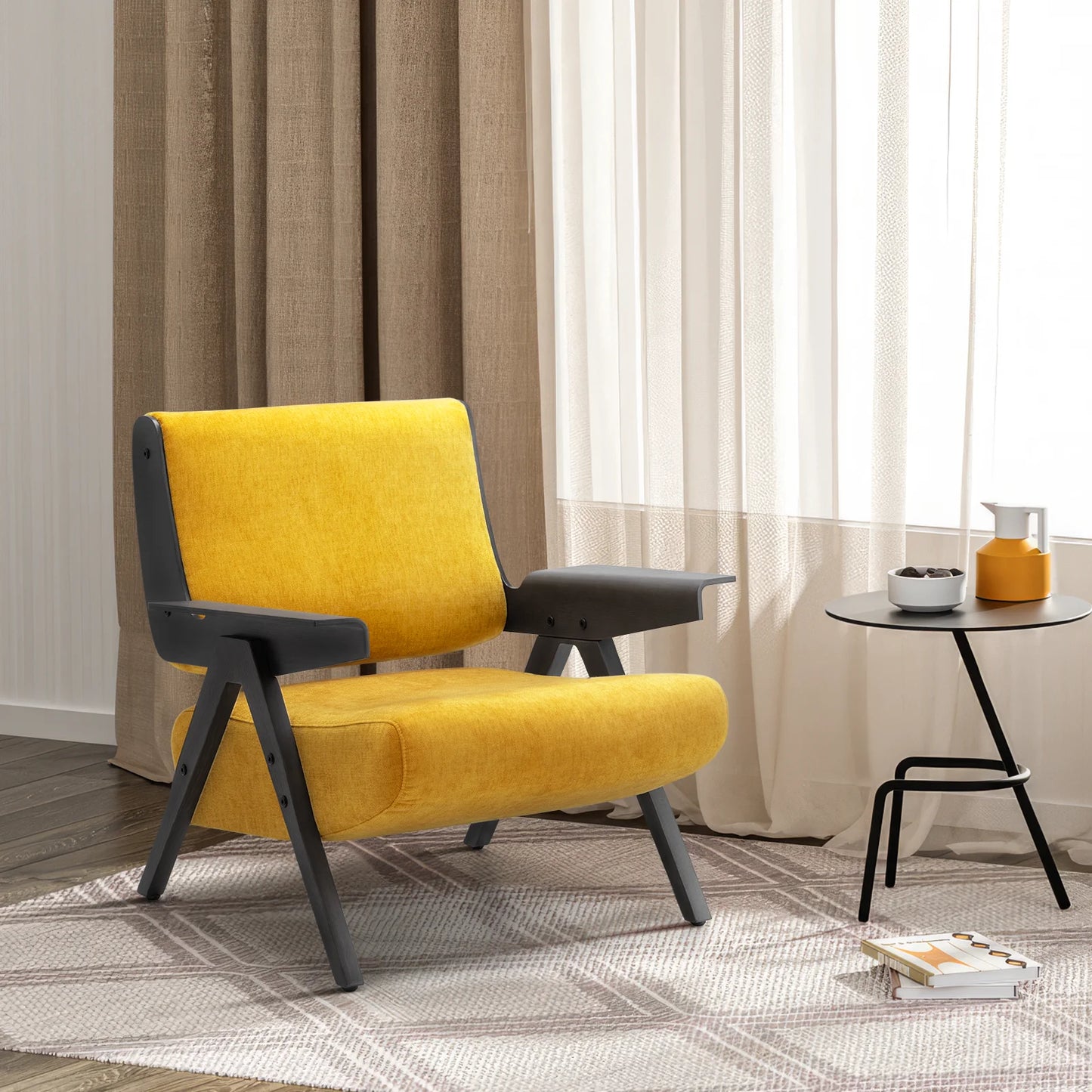 Light Luxury Yellow Lounge Chair Modern Minimalist Home Accent Chair Minimalist Nordic Hotel for Living Room Balcony ArmChair