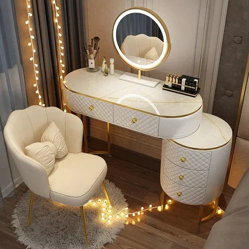 White Women Makeup Vanity Table Drawer Mirror Dresser Stand Makeup Table Storage Cabinet Coiffeuse Miroir Home Furniture