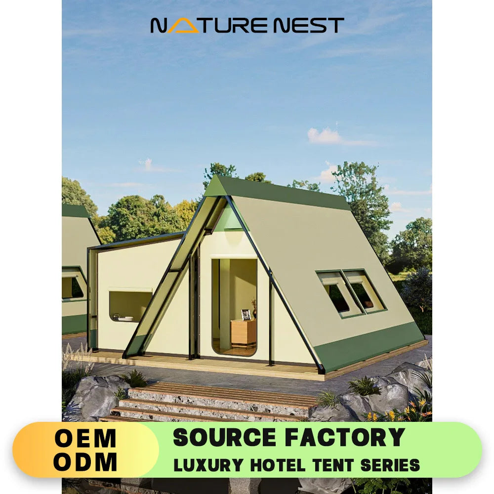 Wood House Villa Safari Tent Oxford cloth Professional Outdoor Glamping Hotel Resort Camping Luxury Triangle Prefab Hotel Tent