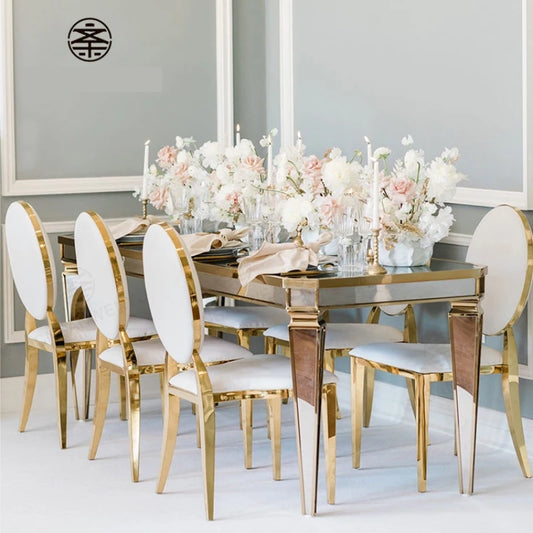 Sillas apilables doradas de acero inoxidable para banquetes y eventos, con respaldo redondo, para bodas