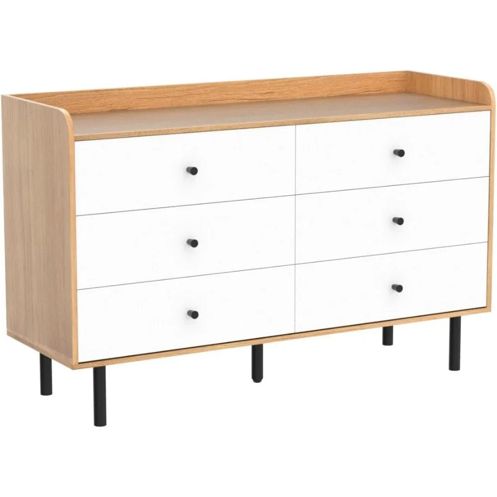 Dresser with 6 Drawers and Metal Handle,Sturdy Frame Modern Bedroom Furniture, Chest of Drawers, White Dressers with Drawers