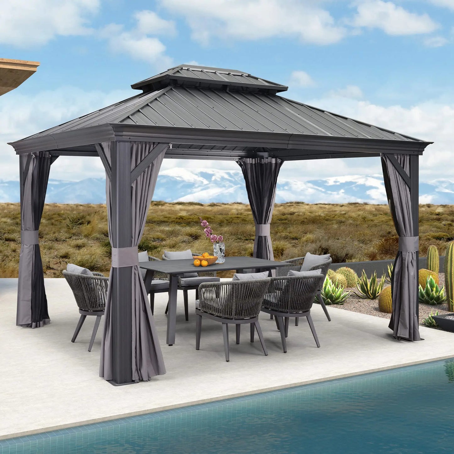 Pergola Auvent extérieur Gazebo épaissi 10' X 12' Patio Arrière-cour Terrasse Pelouses Loisirs Cour Jardin Pavillon Villa Cour