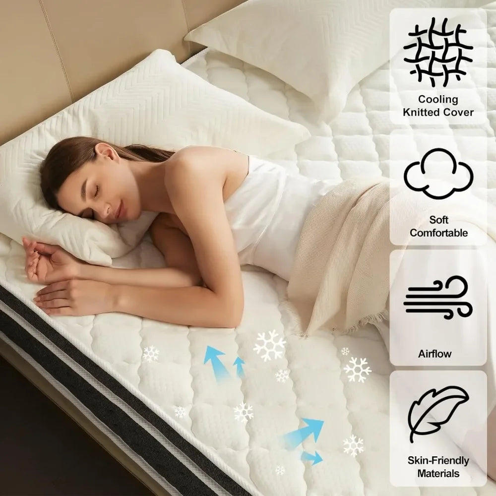 Matelas hybride King Mattress 14 pouces dans une boîte avec mousse à mémoire de forme en gel, ressorts ensachés emballés individuellement