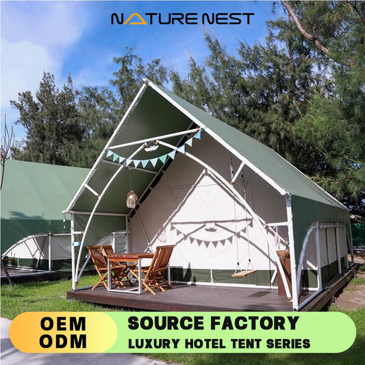 Safari Tent Hotel Thickened canvas Family Outdoor Camping& Glamping Hiking tree houses  Triangle Tent Shade Dome Canopy