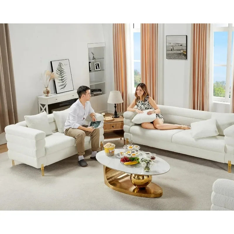 Sofa, Oversized Sofa- 85 inch, 3 Seater Sofa Comfy Sofa for Living Room- White Deep Seat Sofa, Bouclé Couch