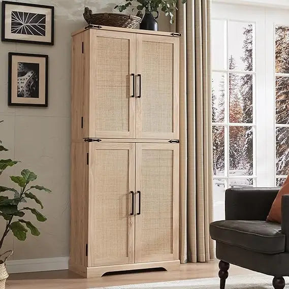 Garde-manger de cuisine, armoire de rangement avec portes de grange, organisateur, tiroir et étagères réglables, armoire en bois rustique pour cuisine