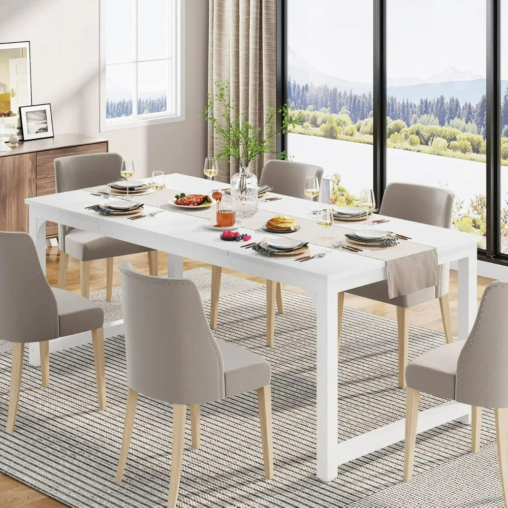 Dining Table for 4-6 People,70.9 Inch Dining Table Rectangular Kitchen Furniture  White Dinner Table for Home Kitchen Furniture