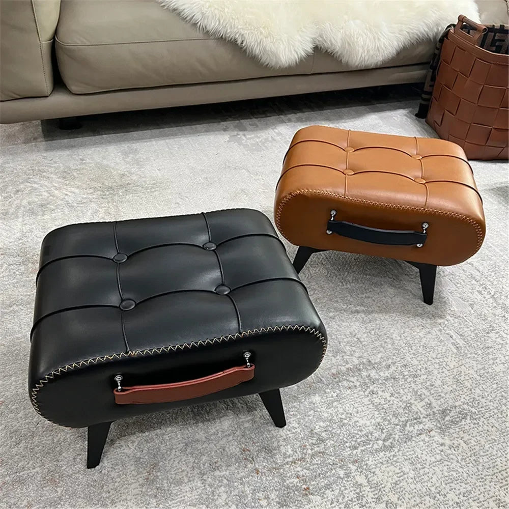 Tabouret à langer en cuir de luxe nordique léger avec poignée, tabouret portable pour le salon et la chambre à coucher