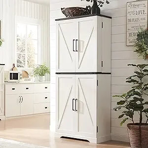 Garde-manger de cuisine, armoire de rangement avec portes de grange, organisateur, tiroir et étagères réglables, armoire en bois rustique pour cuisine