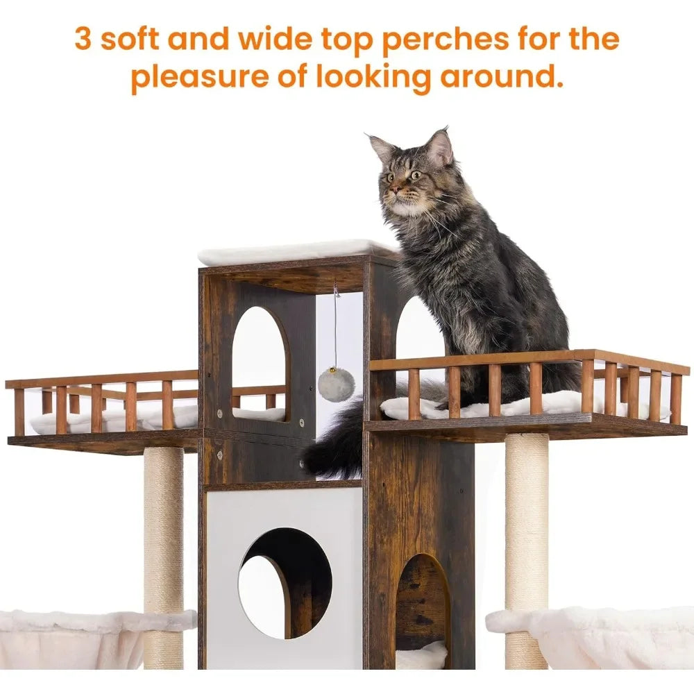 Cat Tree with Litter Box Enclosure for Indoor Big Cat and Large Cats 20 lbs Heavy Duty,with Scratching Posts Modern Cat Tower