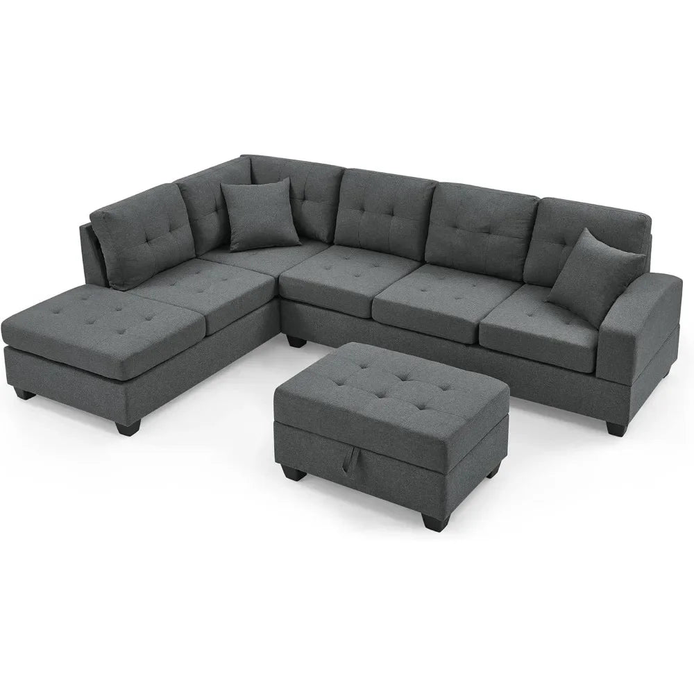 sofas Sectional,LShape Modular Storage & Chaise,Comfy Oversized Corner Sofa Cup Holder,Fabric Living Room Furniture Couch Sets,