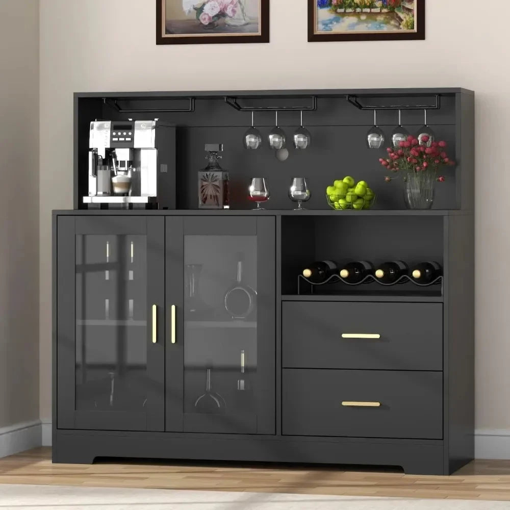 Wine Bar Cabinet with LED Light, Home Wine Cabinet with Wine and Glass Rack, Modern Liquor Cabinet for Living Room Dining Room