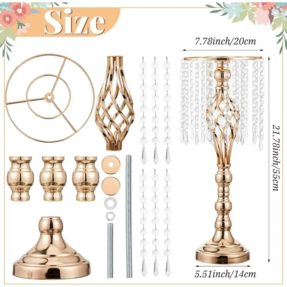 Centros de mesa de boda de cristal dorado, 10 piezas, 21,7 pulgadas para mesas con soporte de candelabro de metal, decoración del hogar, decoración de jarrones