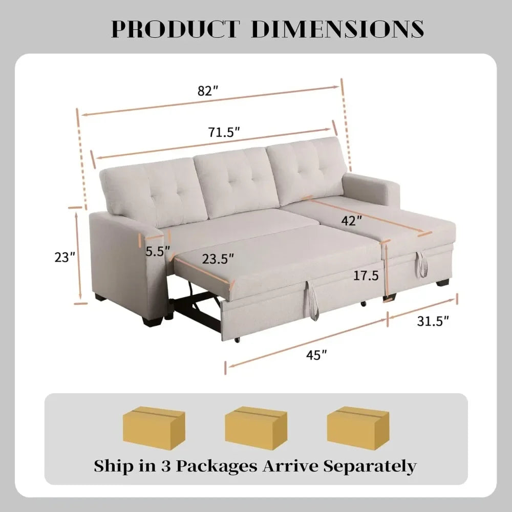 Sofa Bed, Wood Bedframe, for Living Room Bedroom Office, Pull Out Modular Sofa Bed Convertible Living Room Furniture