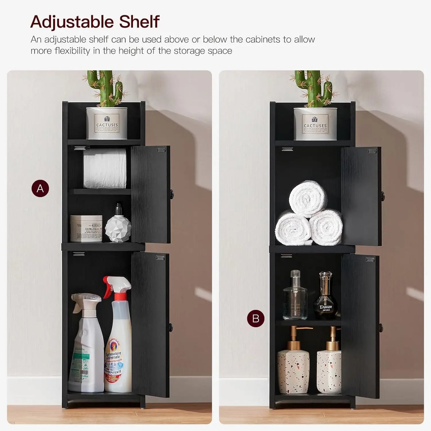 Small Bathroom Storage Cabinet, Toilet Paper Holder Cabinet, Corner Floor Cabinet with Door and Adjustable Shelves