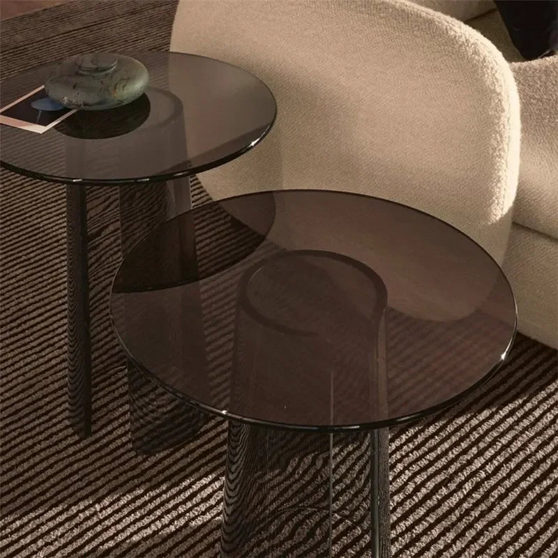 Mesa de centro de acrílico con borde transparente, moderna, minimalista, de cristal, pequeña, circular, de diseño, para habitación de hotel, sala de estar