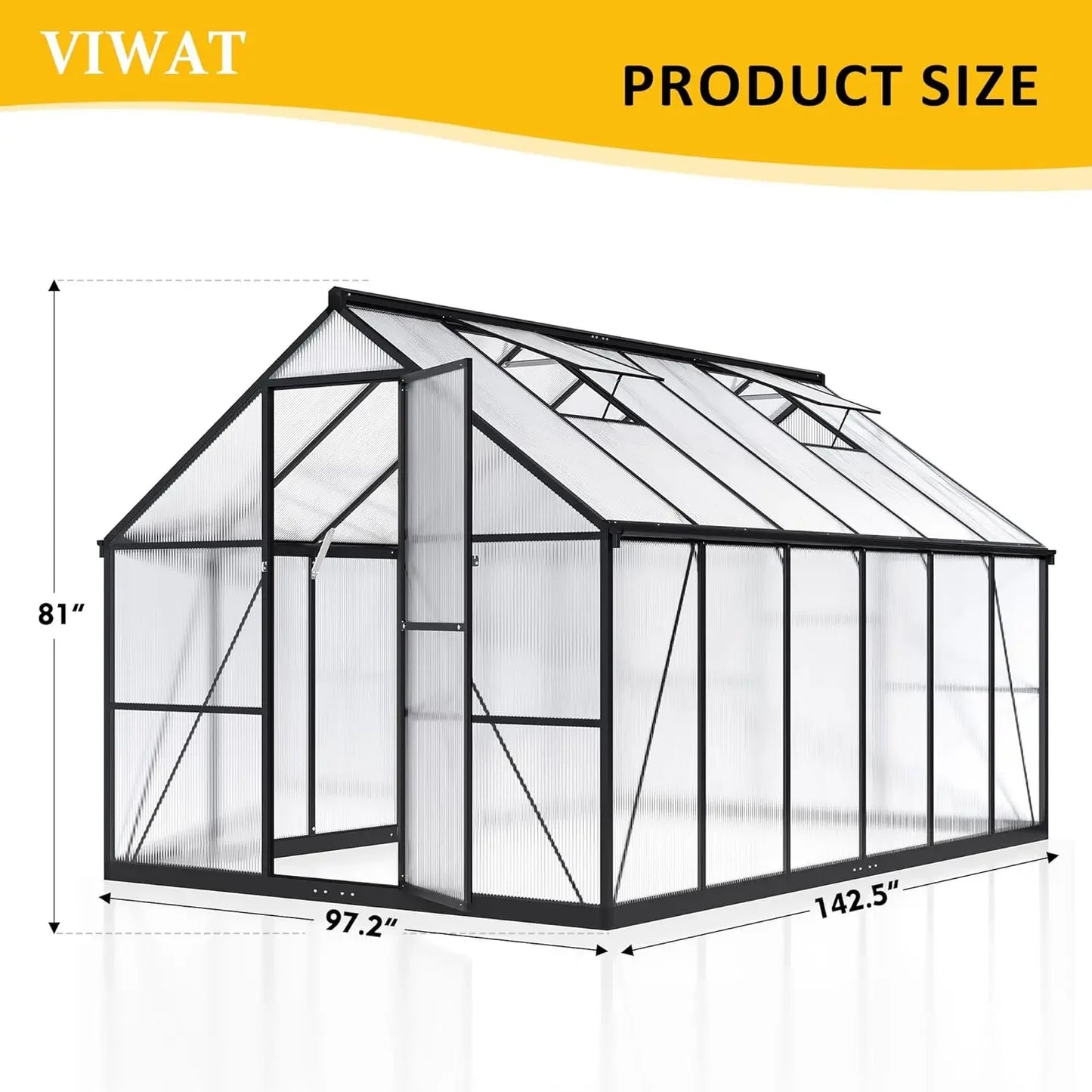 Invernadero para exteriores Invernadero de policarbonato con estructura de instalación rápida y ventilación en el techo Aluminio Gran invernadero verde