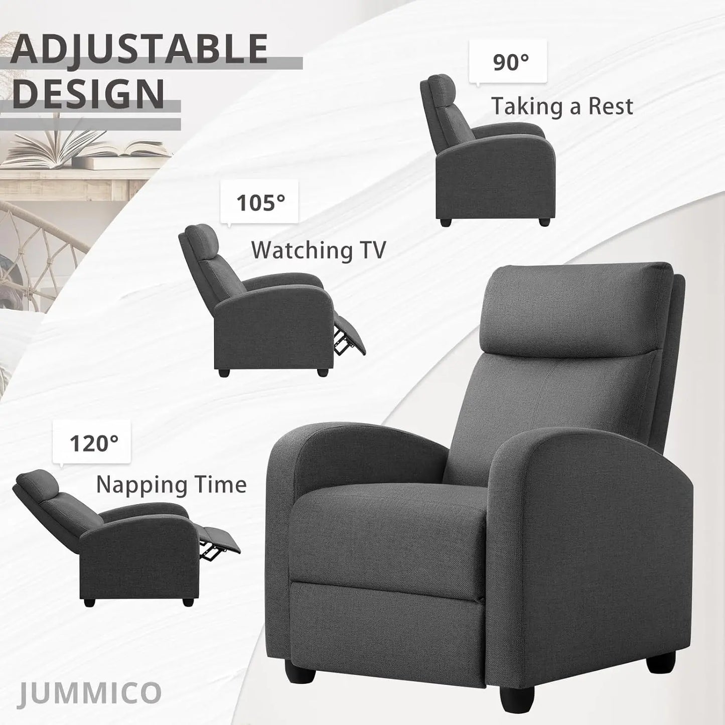 Recliner Chair Adjustable Home Theater Single Recliner Sofa Furniture with Thick Seat Cushion and Backrest Modern Living Room Re