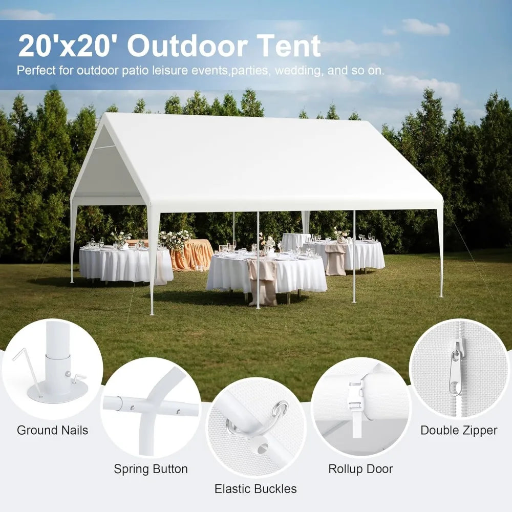 Canopy Tent 20x20 for Parties Heavy Duty Carport Large Portable Garage for Wedding, Party, Carport,Outdoor Activities ,White