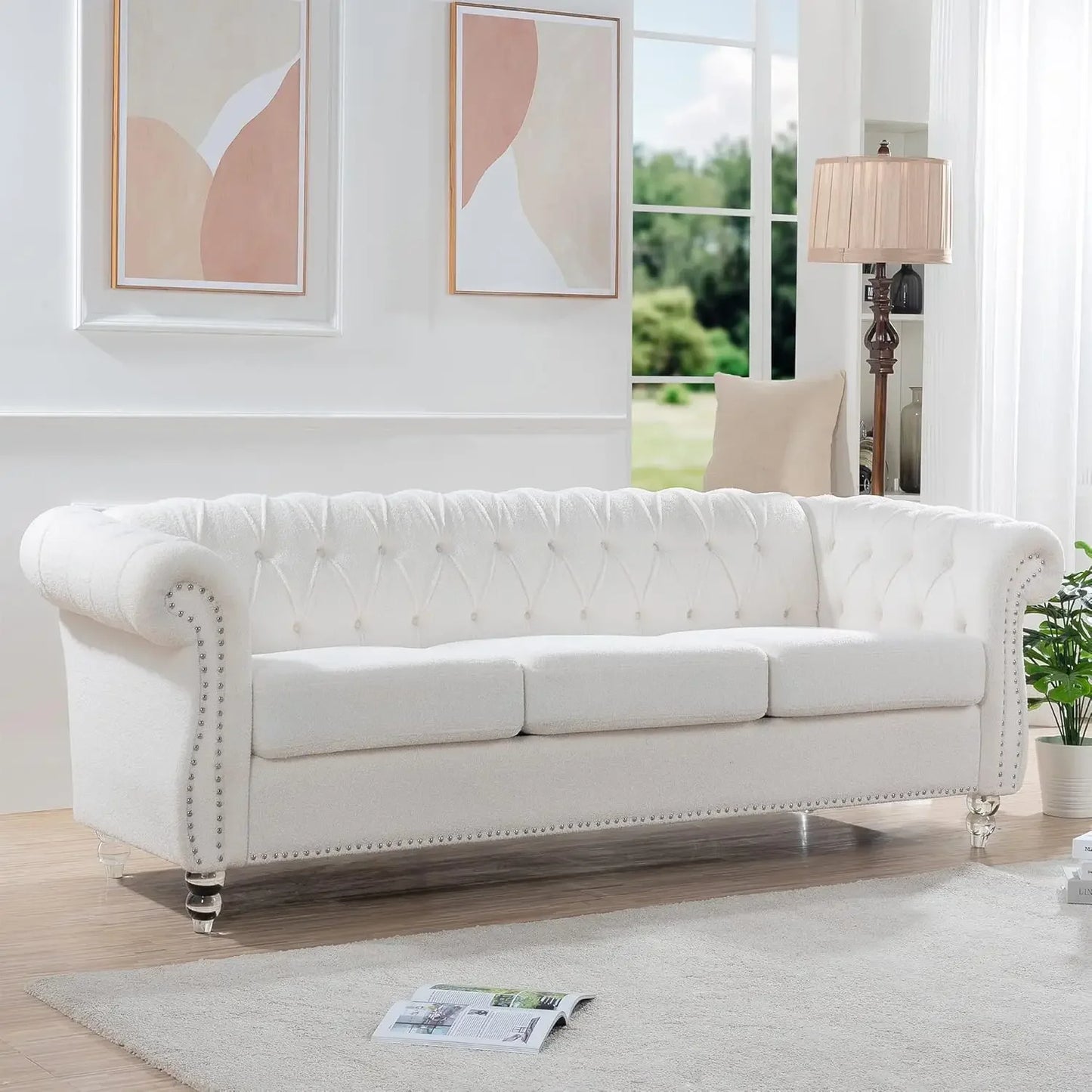 Accent Large Sofa, Chesterfield Couch 3 Seater Modern Velvet Couch Upholstered Sofa with Tufted Back for Living Room Furniture