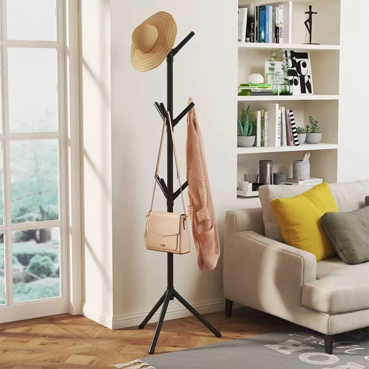 Perchero para ropa y sombreros Perchero de piso a piso para dormitorio Perchero vertical con forma de rama de árbol para dormitorio Perchero para guardar sombreros, bufandas y bolsos