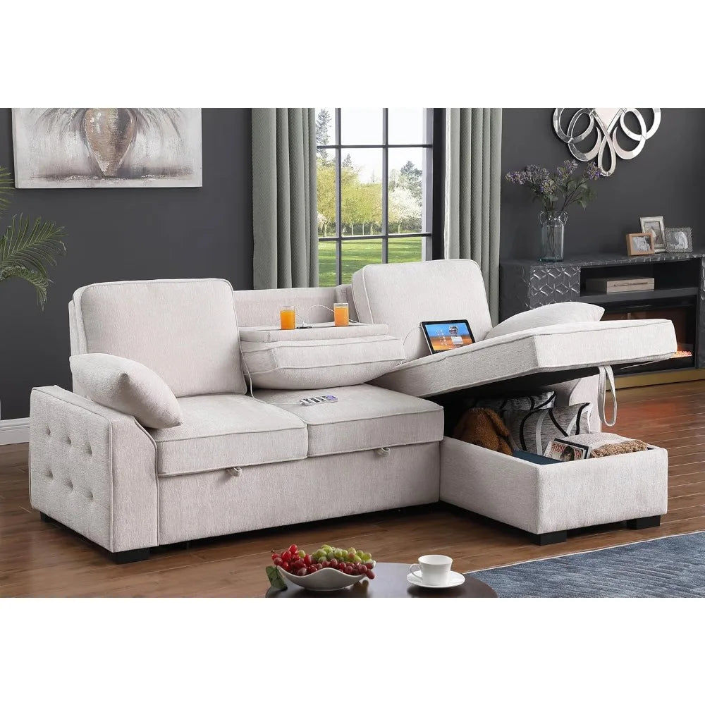 Sofa Bed, Wood Bedframe, for Living Room Bedroom Office, Pull Out Modular Sofa Bed Convertible Living Room Furniture