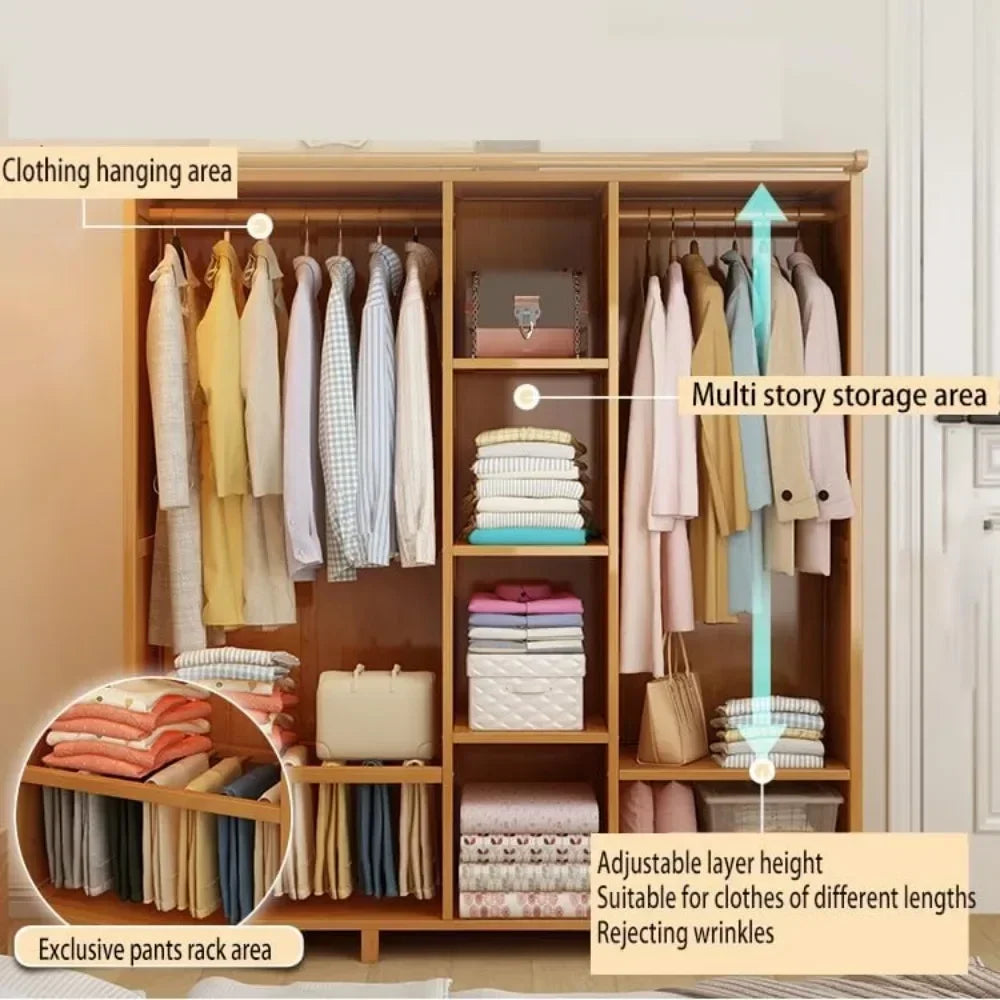 Adjustable Height Storage of Wardrobe Partition Storage With Suspenders Cabinets Hotels Clothing Cupboard Home Furniture Bedroom