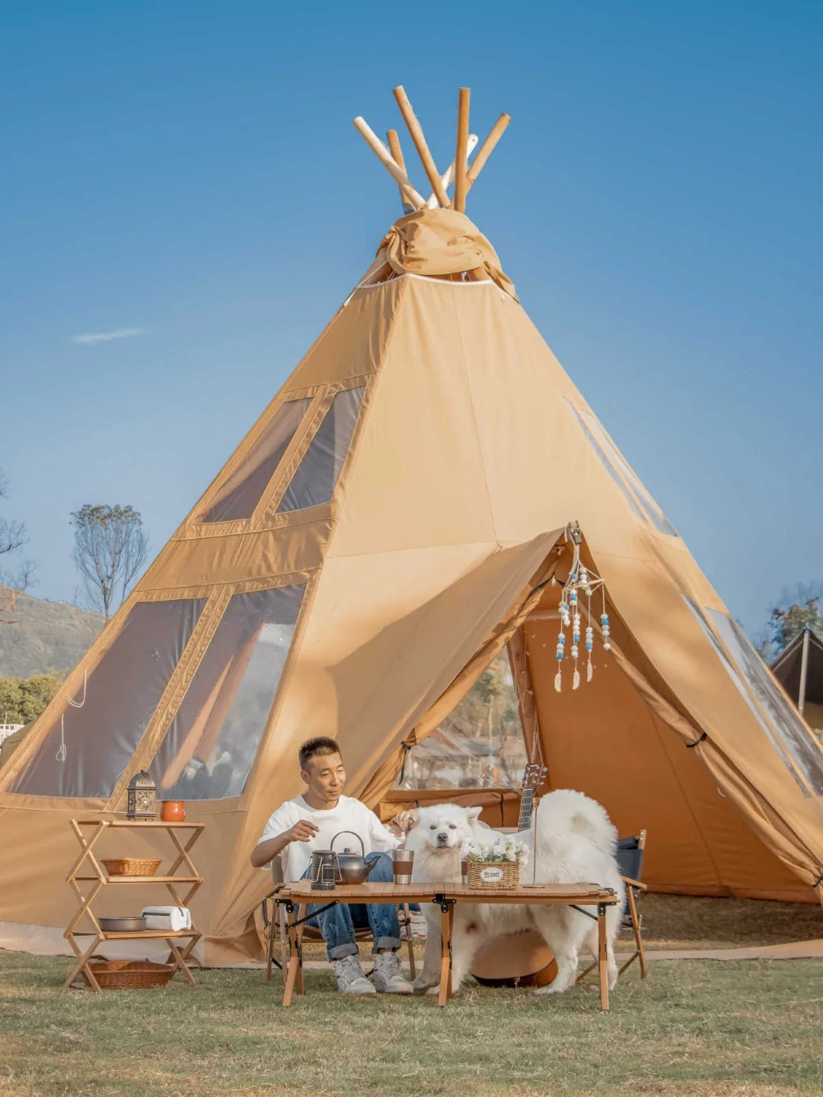 Wooden frame Indian Tent Rainproof Tipi Safari Tent High-quality  Waterproof Glamping Living Resort Luxury Outdoor Camping