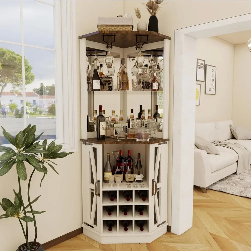 Bar Cabinet, Tall Liquor Cabinet Coffee Bar Cabinet for Home, Display Cabinet Hutch Corner Wine Rack Home Bar Furniture