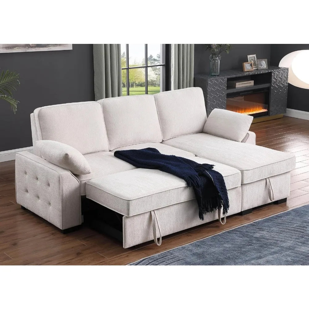 Sofa Bed, Wood Bedframe, for Living Room Bedroom Office, Pull Out Modular Sofa Bed Convertible Living Room Furniture