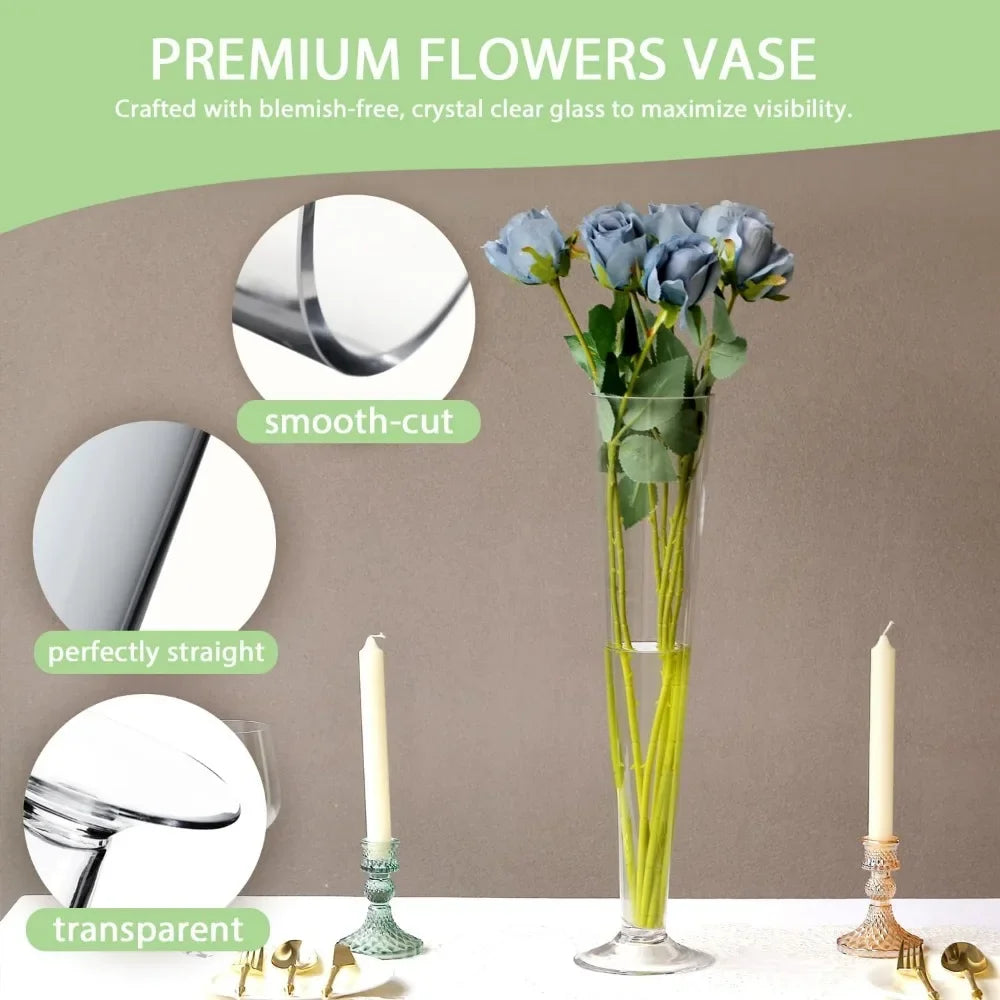 Sets of 6 Flower Vase Decoration Home Decorations Clear Trumpet Vases 24" Height, ,Craft and PartyWedding, Graduation,Room Decor