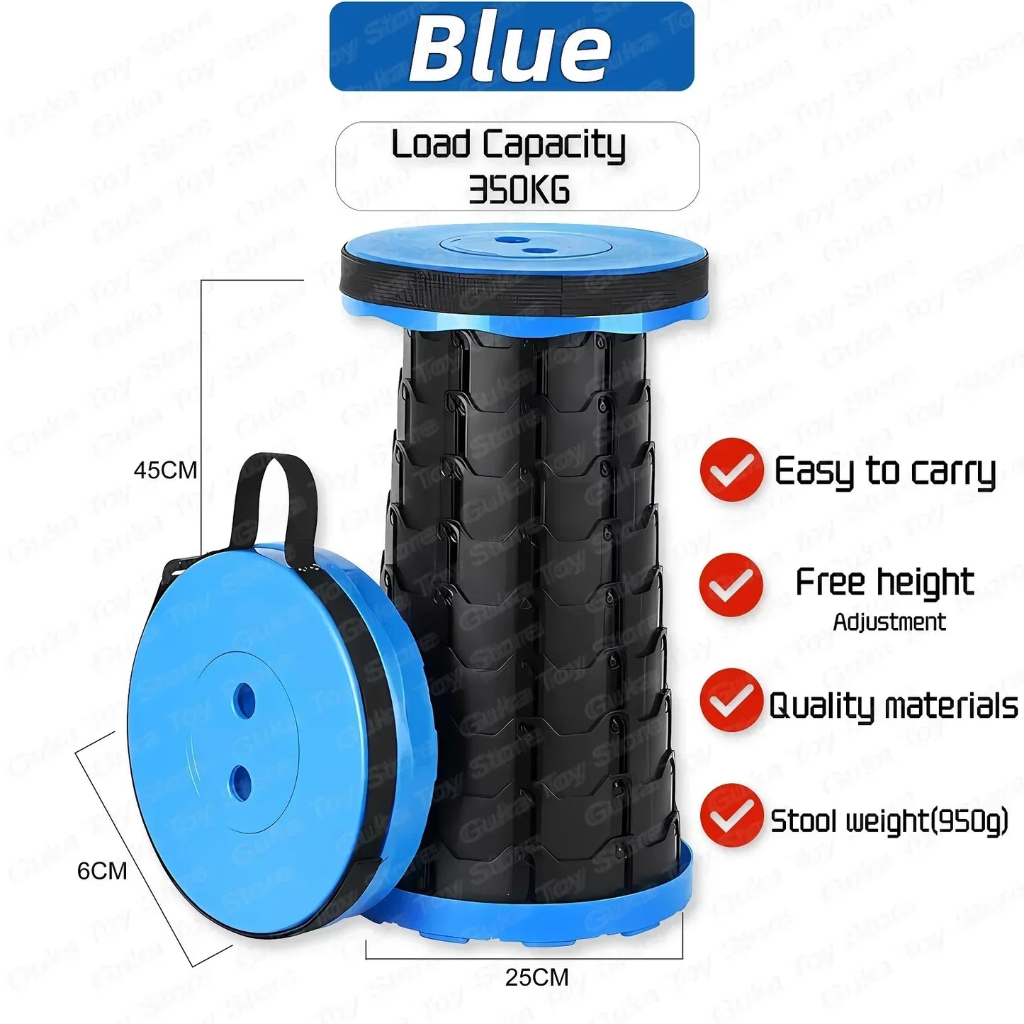 Tabouret pliant robuste et télescopique avec capacité de charge de 400 lb, tabouret rétractable portable pour le camping et la pêche