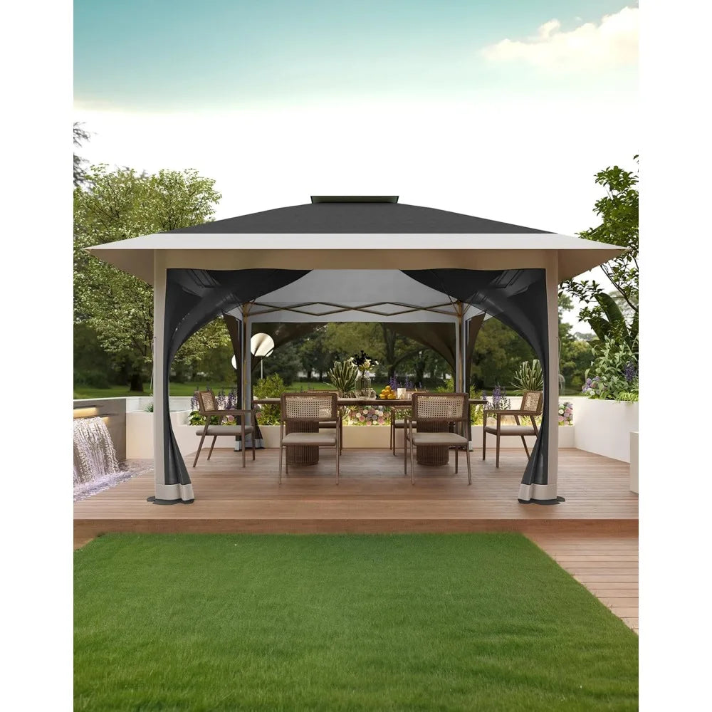 Gazebo Abri d'extérieur 12x12 Pop Up avec moustiquaire 4 Stanbags Tente instantanée pour pelouse, jardin, terrasse arrière