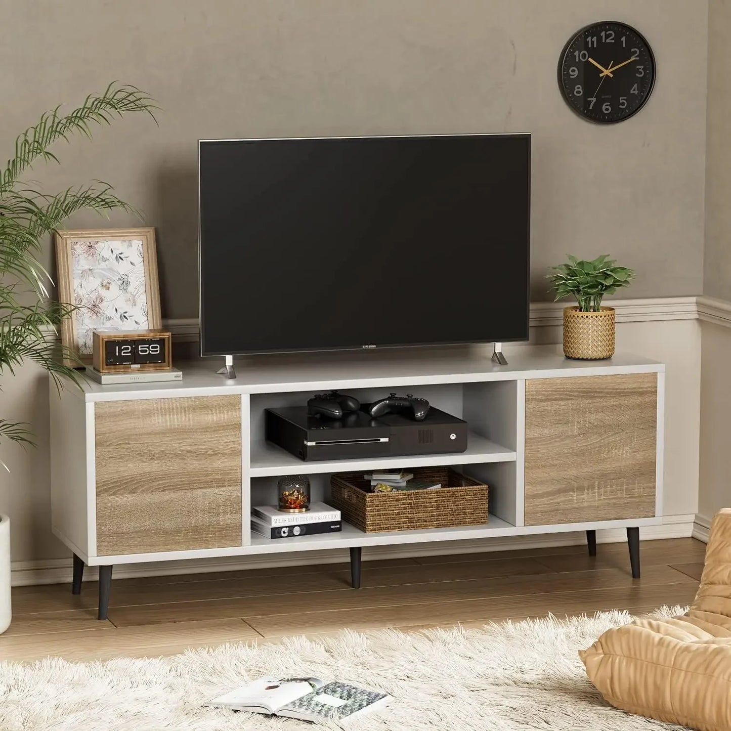 Tv Stand Living Room Furniture Entertainment Center With Two Storage Cabinets Television Stands Office Bedroom 58 Inch Ps5 Table